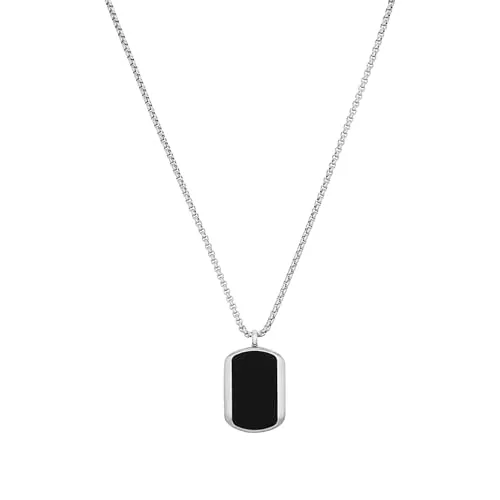s.Oliver Herren Kette mit Anhänger aus Edelstahl - Elegante Herren Halskette mit gravierbarem Dog-Tag Anhänger und Achat, 55+5 cm, kommt in einer stilvollen Geschenkbox – perfekt für jeden Anlass.