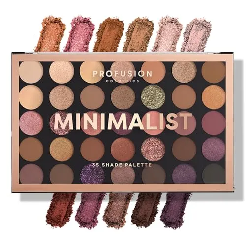 Profusion Cosmetics Minimalistische Lidschatten-Palette mit 35 Farbtönen, werden Sie kreativ mit mischbaren Nude-Tönen und Glitzer-Finishes, professionelle Qualität, Nude-Lidschatten-Palette, ideal