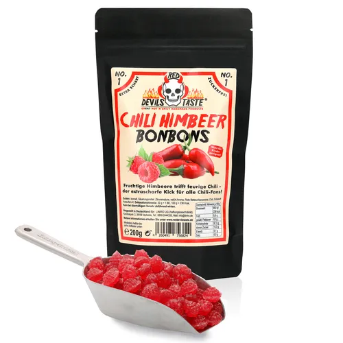 No.01 Chili Himbeer Bonbon - Zuckerfrei Extra Scharf - Hartkaramellen, vegan und zuckerfrei, mit extra scharfer Note (Hotskala 6-8) für alle, die es gerne pikant mögen. Ideal für Diabetiker und scharfe Liebhaber!