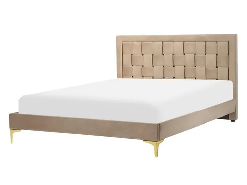 BELIANI Bett Taupe Samtstoff 140 x 200 cm - Modernes Doppelbett mit Lattenrost - Elegantes Doppelbett mit hochwertigem Samtbezug in Taupe. Stabile Konstruktion und stoßdämpfende Federholzleisten sorgen für höchsten Liegekomfort. Ideal für eine stilvolle Schlafzimmergestaltung.