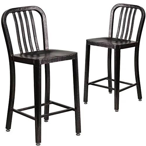 Flash Furniture Stuhl für den Außenbereich, verzinkter Stahl, Schwarz/Antikgold, 48,3 x 40 x 92,1 cm
