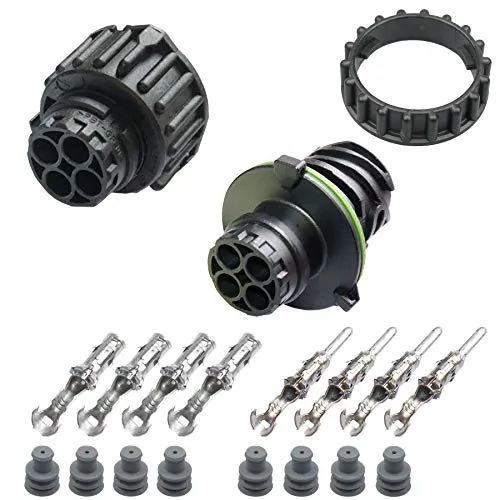 Rundstecker Set Stift+Buchse 4-pol. AMP DIN 72585 Rundsteckverbinder Ring IP67