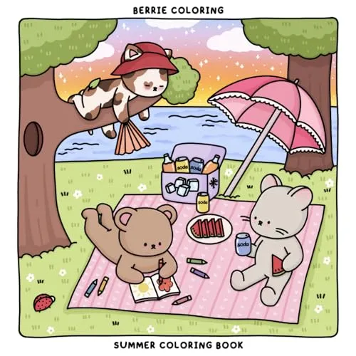Berrie Coloring Summer: Cute and Cozy Coloring Book for Kids & Adults Featuring Easy to Color Animal Illustrations and Adorable Scenes (Cute & Cozy Coloring Books)