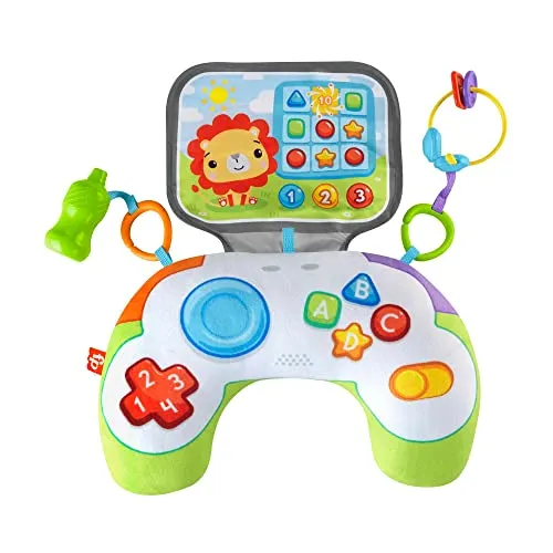 Fisher-Price HGB89 - Babys Controller Spielkissen "Gaming" zum Spielen in Bauchlage mit 2 Hänge-Spielzeugen, auch für unterwegs, Babyspielzeug für Neugeborene ab der Geburt