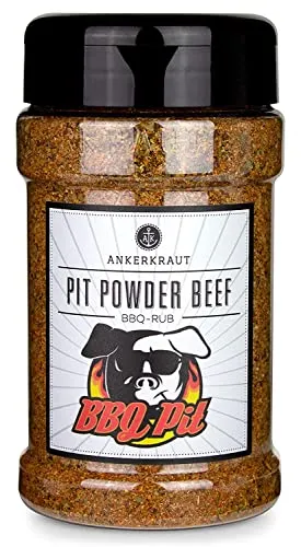 Ankerkraut Pit Powder Beef, BBQ Rub Gewürzmischung von BBQ-Pit, für Beef Ribs, Flank Steak oder klassische Steaks, 200g im Streuer