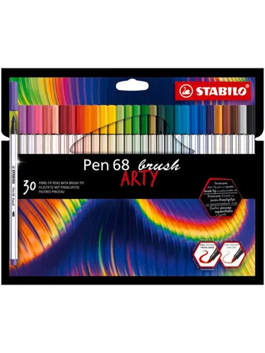 STABILO Pen 68 ARTY - 30er Kartonpackung Pinselstifte, brillante Farben für kreative Kunstprojekte