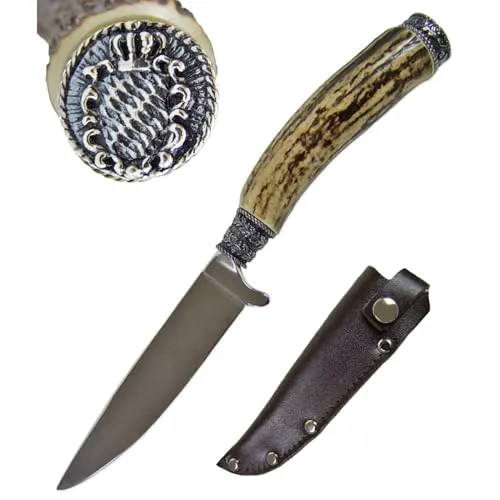 Funk Hirschhorn Trachtenmesser mit Zierkappe - Bayernwappen - Hochwertiges Trachtenmesser aus Solinger Stahl mit einer eleganten Motivkappe. Ideal für Trachtenliebhaber und als Geschenk. Inklusive Sicherheitslederscheide für sicheren Transport.