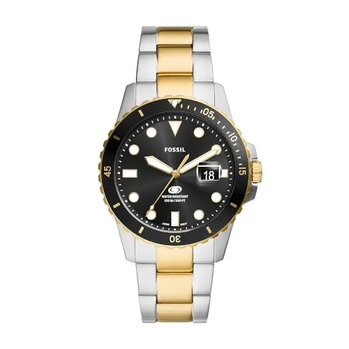 Fossil Blue uhr für Herren, Quarzwerk mit Edelstahl- oder Lederarmband, Gold- und Silberton, 42MM