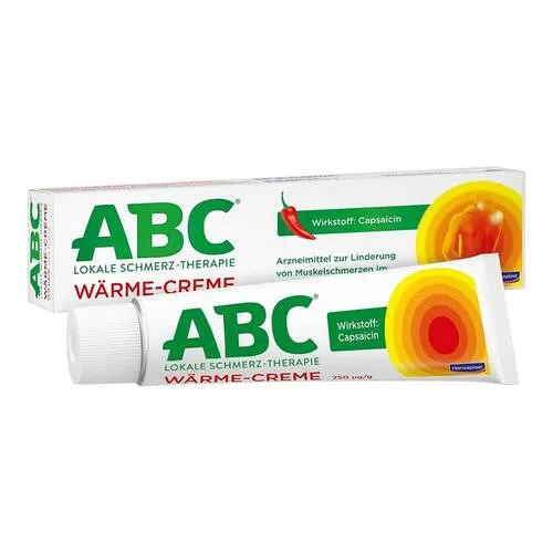 ABC Wärme-Creme Capsicum 0,75mg/g - Arzneimittel zur Linderung von Muskelschmerzen, enthält 0,75 mg Capsaicin für gezielte Wärmebehandlung und schnelle Schmerzlinderung.