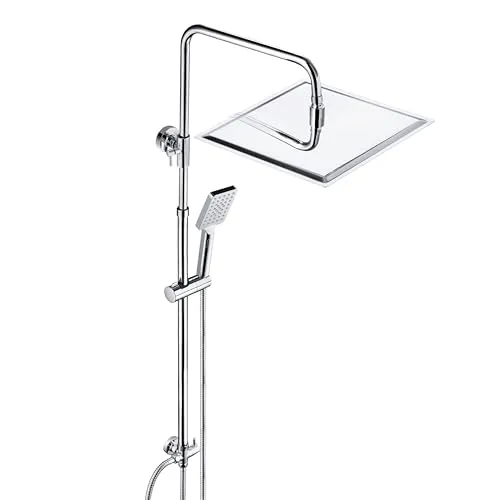 JOHO Duschset ohne Armatur - Chrom Duschstangeset mit XXL-Regendusche - Badewannen- & Duschsysteme mit 30x30cm Edelstahl-Regenduschkopf, höhenverstellbarer Duschsäule und 3 Strahlarten für ein individuelles Duscherlebnis.