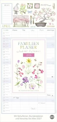 Judith Glover: Familienplaner 2026: Familienkalender mit 5 Spalten. Liebevoll illustrierter Familien-Wandkalender mit Schulferien. Hübscher Wandplaner 2026. (Familienplaner Heye)