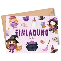 MeinBaby123® Einladungskarten Kindergeburtstag inkl. 10 Umschläge, Kindergeburtstag Jungs und Mädchen, Geburtstagseinladungen Kinder lila