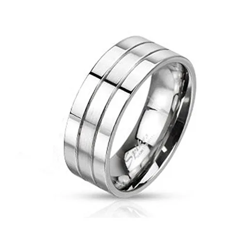 Bungsa Ring silber dreireihig für Damen und Herren Edelstahl hochglanzpoliert (Ring Damen Fingerring Partnerringe Verlobungsringe Trauringe Damenring Edelstahlring Chirurgenstahl) (64)