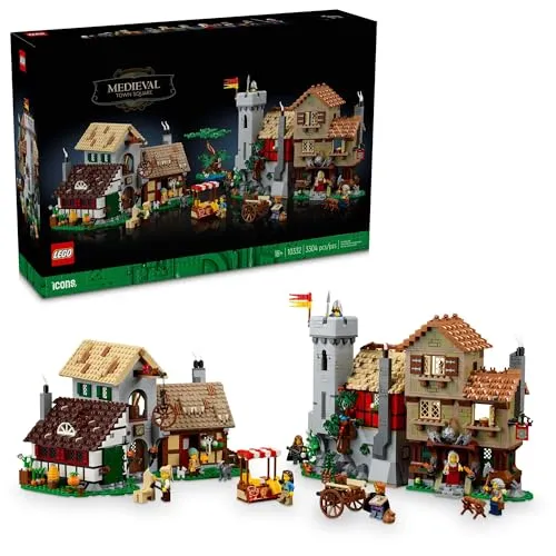 LEGO Icons Mittelalterlicher Stadtplatz-Bauset für Erwachsene – Büro- oder Regaldekoration für Männer und Frauen, ab 18 Jahren – mit 8 mittelalterlichen Minifiguren – Geschenk für Geburtstage – 10332