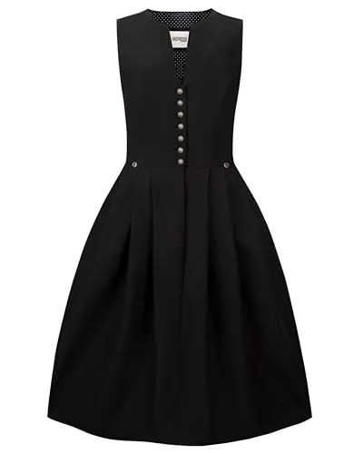 Stockerpoint Damen Elsa Midi Dirndl ohne Schürze, schwarz, 38 - Abendkleid für Damen: Klassisches Midi Dirndl Elsa in schwarz, aus hochwertigem, pflegeleichtem Stoff mit stilvollem Mieder und altsilbernen Knöpfen - ideal für festliche Anlässe.