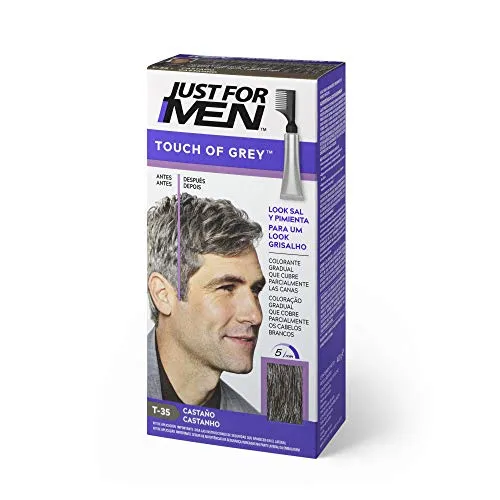 Just For Men Touch Of Grey Castaño - Colorationszubehör für Männer, ideal für eine natürliche graue Haarabdeckung mit zusätzlichem Komfort und langlebiger Flexibilität.