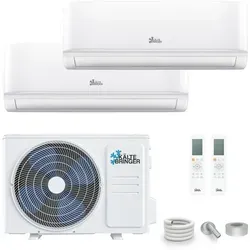 Kältebringer Split-Klimagerät mit 2 Innengeräten - Klimaanlage der Energieeffizienzklasse A++, ideal für Räume bis 60 m², bietet leisen Betrieb, WiFi-App-Steuerung und 4D Airflow für optimalen Komfort.