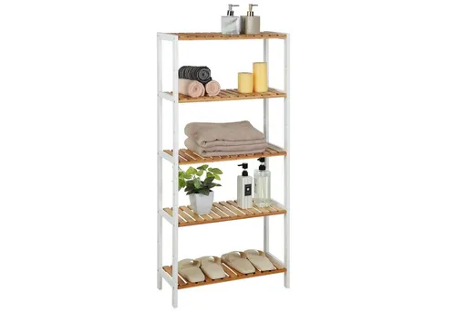 SONGMICS Badregal Bücherregal, 5 Ebenen, höhenverstellbar aus Bambus - Regale aus hochwertigem Bambus, stufig höhenverstellbar für optimale Anpassung an Ihre Bedürfnisse.