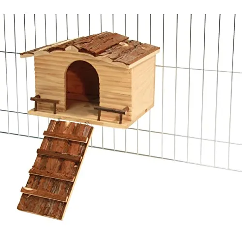 Nagerhaus Nature Gitterbefestigung Kaninchenhaus - Betten, Hängematten & Nester - Robustes Holzhaus mit Gitterbefestigung, ideal für verschiedene Nagerarten und sorgt für ein sicheres Zuhause.