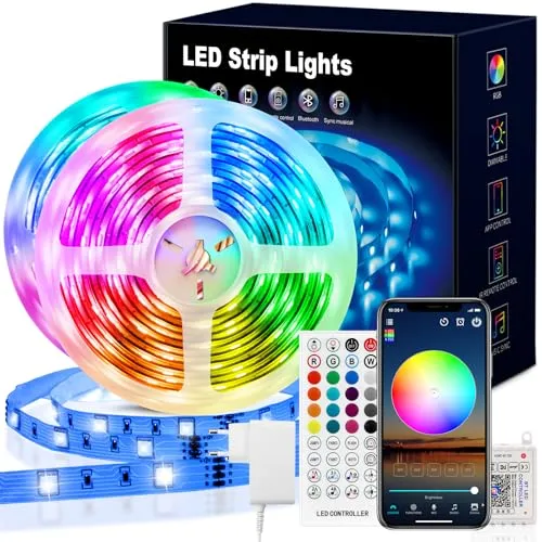VKH LED Strip 20m, LED Streifen Bluetooth RGB LED Band 20m Selbstklebend mit Fernbedienung und APP, LED Lichterkette für Zimmer Gaming Party (2 * 10m)
