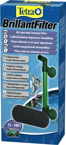 Tetra Brillant Filter - Luftbetriebener Innenfilter für Aquarien 15-100L - Aquarienfilter für optimale mechanische und biologische Filterung, ideal für Garnelen und Krebse. Hochwertiger Schaumstoff sorgt für dauerhafte Bakterienansiedlung und effiziente Sauerstoffzufuhr.