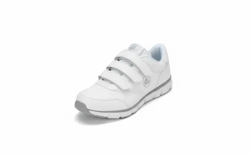 JAKO Comfortschuh Comfort WHITE/VAPOR GREY 36 - Hallenschuhe mit atmungsaktivem Leder-Obermaterial und rutschfester Sohle. Ideal für lange Spaziergänge und den Büroalltag, bietet er höchsten Tragekomfort und Dämpfung durch ShockAbsorb EVA.