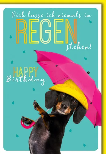 Geburtstag - Karte mit Umschlag - Dackel mit Regenschirm