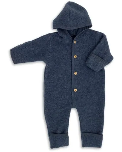 Engel Overall mit Kapuze aus 100% Schurwolle Fleece, Blau Melange - Warmer Overall für Baby-Jungen in 4 Farben, ideal für kalte Tage und aus hochwertigem, atmungsaktivem Schurwolle Fleece.