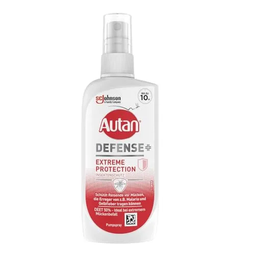 Autan Defense Extreme Protection Pumpspray 100ml - Effektiver Insektenschutz mit 50% DEET für bis zu 10 Stunden. Ideal für Reisen in Gebiete mit starkem Mückenbefall. Praktische Flasche aus 50% recyceltem Plastik.