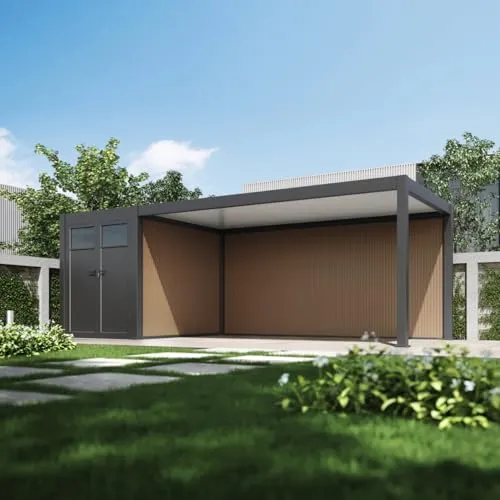 Weide WPC Wand für Carport 5,3 Meter mit Verstärkungsstange - Robuste WPC Wand für Carports, 5,3 Meter lang und 28 mm dick. Ideal für langlebige Konstruktionen und einfache Pflege, kombiniert die Vorteile von Holz und Kunststoff.