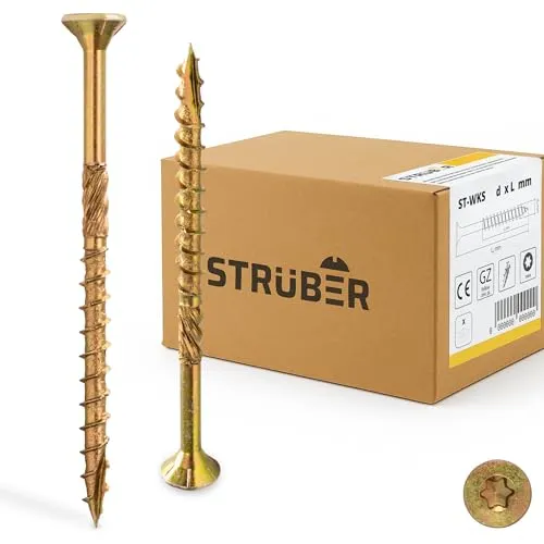 STRÜBER Holzschrauben mit Torx-Antrieb (3,0 x 40 mm / 200 Stück) Holzbauschrauben mit TX-Buchse - Spanplattenschrauben Gelb verzinkt - Senkkopfschrauben für Dachkonstruktionen - Universalschrauben