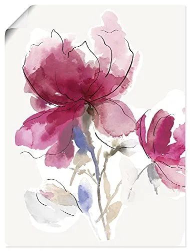 ARTLAND Wanddeko Poster & Kunstdrucke Wandposter 50x70 cm Hochformat Gemälde Blumenbilder Blüten Modern Abstrakt Pink Rosa U2RK