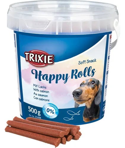 Trixie Soft Snack Happy Rolls 500g Eimer - Leckere light Belohnungssnacks mit Lachs, ohne Zuckerzusatz und praktisch verpackt