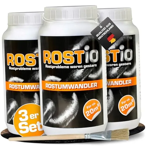 Rostio Rostumwandler 1 Liter - Effektiver Rostkonverter mit Pinsel - Rostentferner, neutralisiert Rost auf Stahl und stoppt den Korrosionsprozess, ideal für Hohlräume und einfach anzuwenden, ohne Abwaschen.