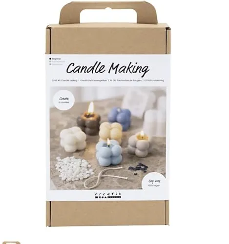 Bastelset Kerzenherstellung - Sojakerzen in warmem Beige, Creme und Hellblau - Kerzenherstellungsset für kreative DIY-Projekte. Enthält alles für sechs wunderschöne Bubble-Kerzen aus 100% veganem Sojawachs – umweltfreundlich und rußarm!