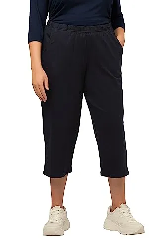 Ulla Popken Damen 7/8 Hose in Blau, große Größen - Sport-Jogginghose für Damen in großen Größen, mit bequemem Rundum-Gummibund und praktischen Taschen, ideal für sportliche Aktivitäten.