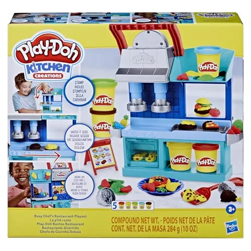 Play-Doh Kitchen Creations Buntes Restaurant - Knete Set für kreative Köche, mit 2-seitigem Restaurant für gleichzeitiges Stempeln von Burger, Pizza und mehr. Ideal für fantasievolles Spielen!