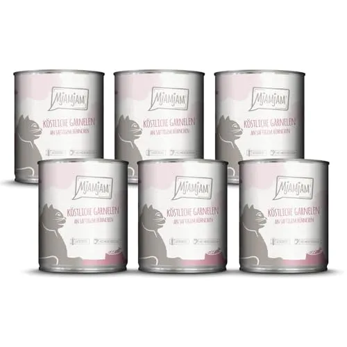 MjAMjAM - Premium Nassfutter für Katzen - köstliche Garnelen an saftigem Hühnchen, 6er Pack (6 x 800 g), getreidefrei mit extra viel Fleisch