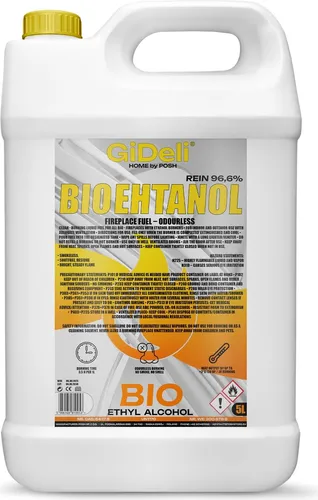 Bioethanol Geruchlos 96,6% 5L für Kamin Universal Rauchfrei und Rußfrei GiDeli
