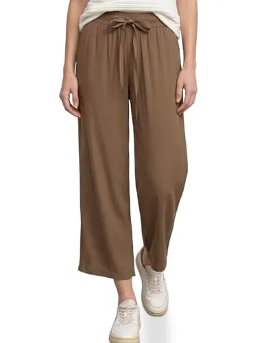 Street One Wide Leg Hose Cold Brew Brown 34 - Stylische Stoffhose mit Loose Fit und hohen Taillenabschluss. Ideal für lässige Outfits. Perfekte Passform mit einer vorderen Schrittlänge von 28,5 cm und einer Innenbeinlänge von 65 cm.