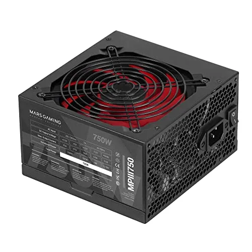 Mars Gaming MPIII750 - 750W ATX Netzteil - Netzteil mit 85% Wirkungsgrad, Silent AI-RPM Technologie und 5 Jahren Garantie für zuverlässige Leistung und leisen Betrieb.