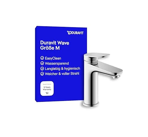 Duravit Wave Waschtischarmatur, Größe M (Auslauf Höhe 111 mm), wassersparende Waschbecken Armatur (MinusFlow), Wasserhahn Bad, Chrom