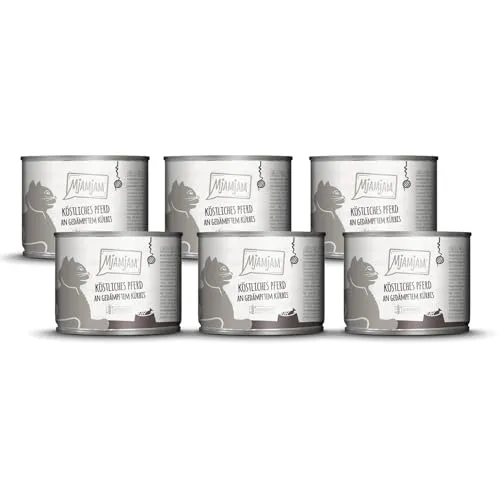 MjAMjAM - Premium Nassfutter für Katzen - köstliches Pferd an gedämpftem Kürbis, 6er Pack (6 x 200 g), getreidefrei mit extra viel Fleisch