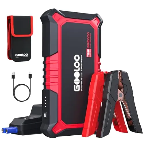 GOOLOO GP2000 Auto Starthilfe Powerbank - Starthilfegeräte für Autobatterien, mit 2000A Spitzenstrom, ideal für 8.0L Benzin und 6.0L Diesel, inklusive Powerbank-Funktion und 10 Sicherheitsmaßnahmen für höchste Sicherheit.