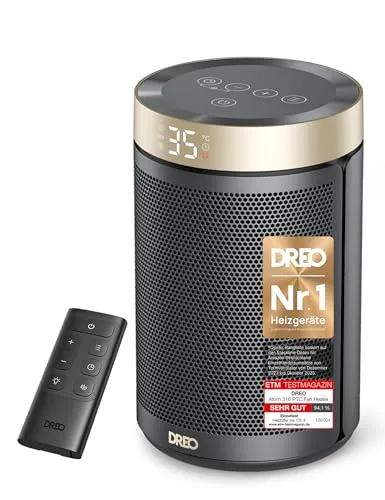 Dreo Energiesparender Heizlüfter 1500W - Elektroheizkörper mit leiser 34 dB Technologie, ideal für Schlafzimmer, bietet schnelle Wärme und umfassenden Sicherheitsfeatures wie Überhitzungs- und Kippschutz.