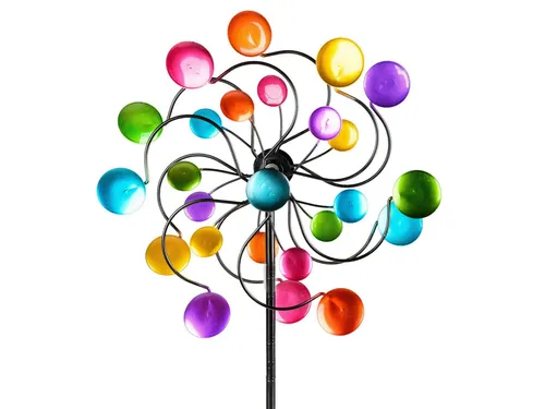 Windrad Gartenstecker COLOR Kreise - 126cm modernes Metalldesign - Gartenfiguren & Verzierungen, einzigartiges Windrad mit bunten Kreisen, bringt Farbe und Bewegung in Ihren Garten.