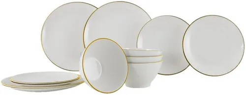 GIMEX Melamin Geschirr Set Linea Line - Elegantes Camping Essgeschirr - Kochutensilien für Camping und Picknick, stilvolles Vintage-Design mit Anti-Rutsch Funktion für sicheren Halt.