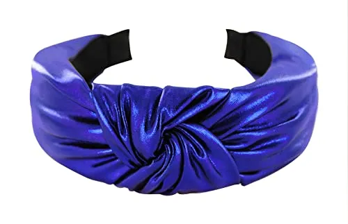 axy Breiter Haarreif mit Knoten Metallicfarbe - Damen Haarreifen in Metallic-Optik Stirnband Haarschmuck HR35G (Blau)
