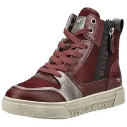 Mustang Shoes Sneaker aus Lederimitat, Damen, Gr. 39, dunkelrot - Stylischer High Sneaker aus pflegeleichtem Lederimitat, ideal für den Alltag. Schnürung und Reißverschluss sorgen für perfekten Sitz und schnellen Einstieg. Die Gummisohle bietet Komfort für unbeschwerte Schritte.