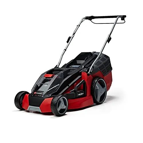 Einhell Akku-Rasenmäher GE-CM 43 Li M Kit - Sichelmäher für Gärten bis 600 m², kabellos und kraftvoll mit Brushless-Motor für längere Laufzeiten. Inkl. 2x 4,0Ah Akkus und Mulch-Kit für biologischen Rasenpflege.